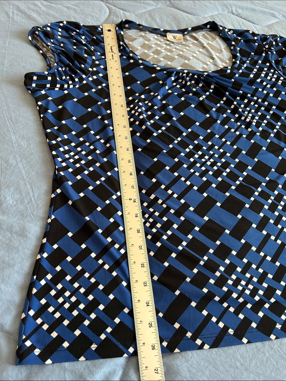Worthington Blue Geometric Scoop Neck Top 2X - Picture 6 of 7